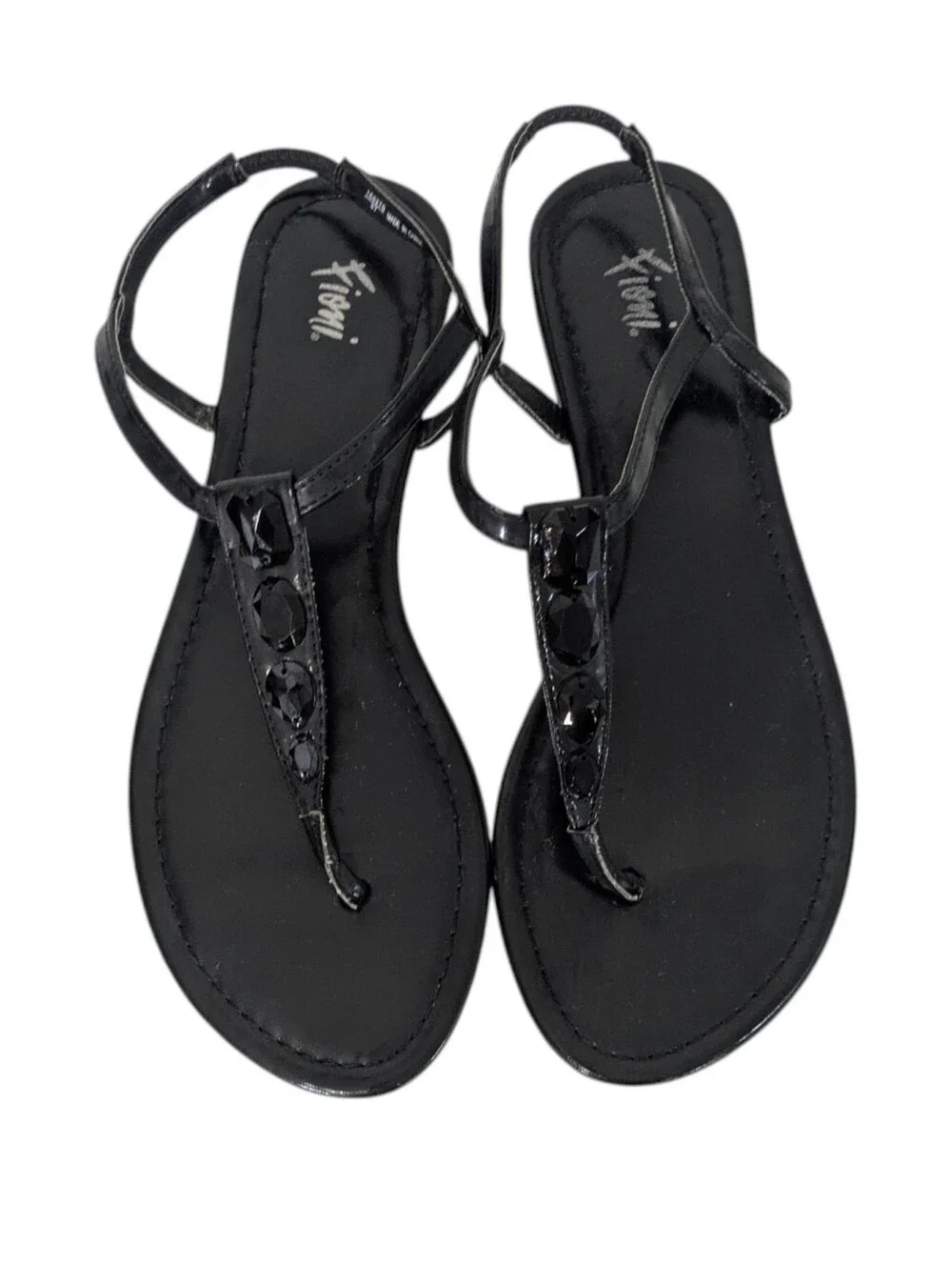 Fioni Black Strappy Rhinestone Sandals - Size 7.5 Womens